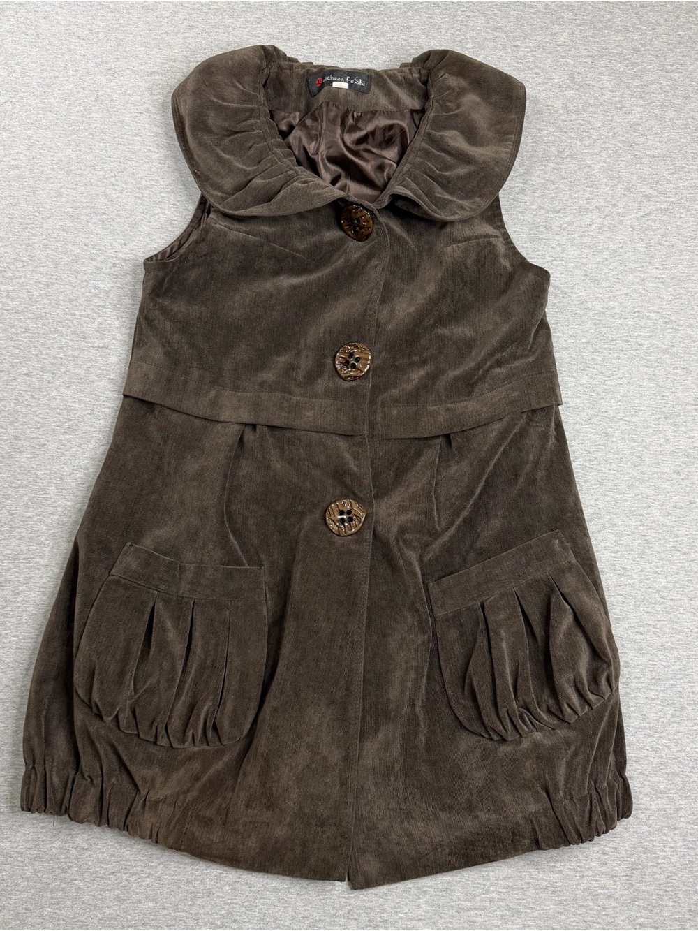 Pinwale Corduroy Twee 90s Whimsigoth Babydoll Mini Dress Big Buttons Bubble Hem